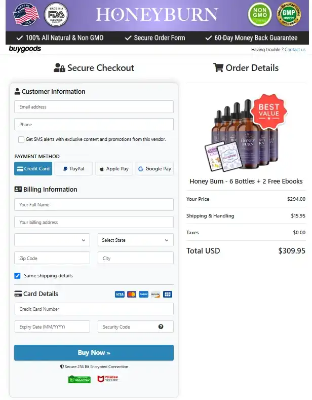Honey Burn Secure Checkout Page